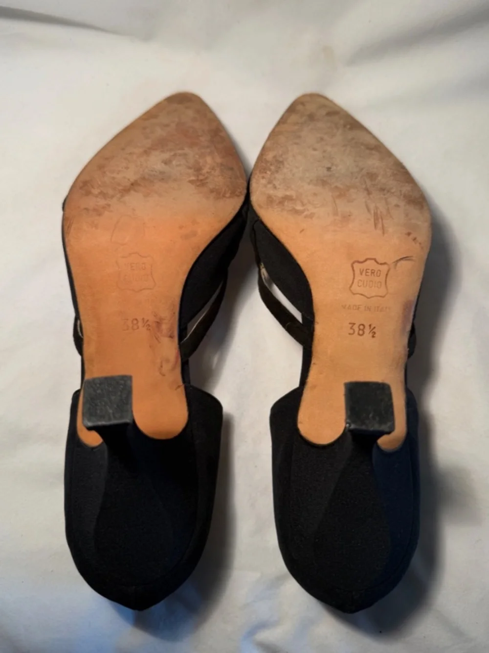 Vintage Manolo Blahnik Black Satin D'Orsay Kitten Heels Size 38.5